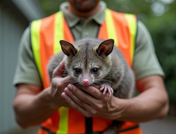 Animal handler safely recovering a deceased possum in Cannons Creek