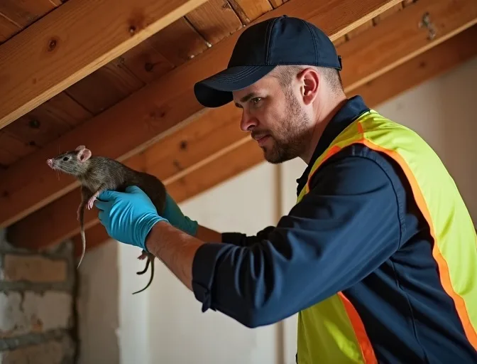 Technician inspecting a roof cavity for a dead rat in Cannons Creek
